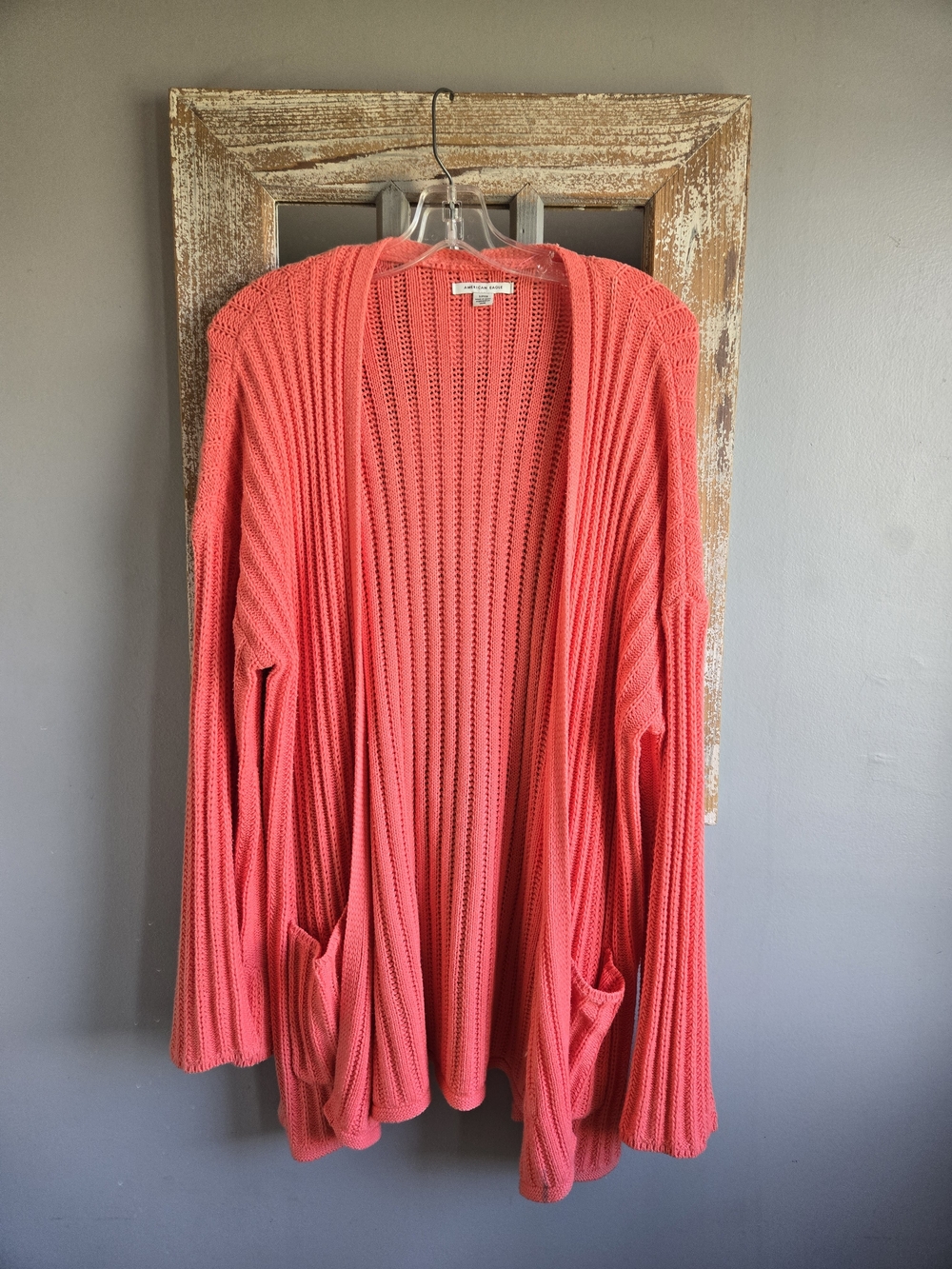 American Eagle Open-Front Coral Knit Cardigan Sweater -